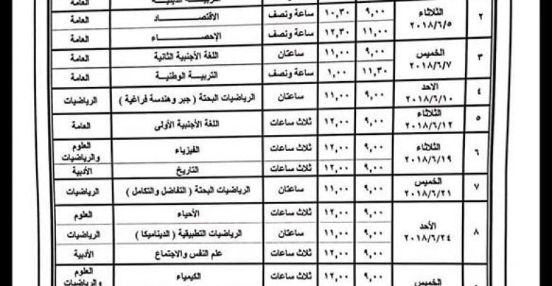 يلا خبر | جدول امتحانات الثانوية العامة 2018 – نجوم مصرية – أخبارك الان