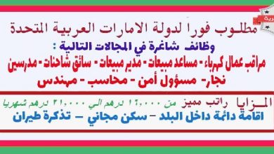 يلا خبر  | اعلان وظائف شاغرة وفرص عمل في الامارات بتاريخ اليوم – نجوم مصرية