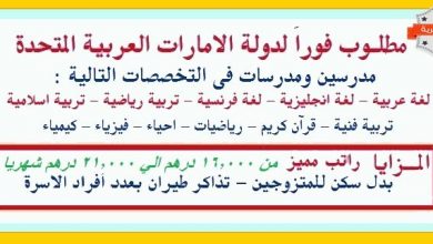 يلا خبر  | وظائف للمدرسين في الامارات جميع التخصصات دوام كامل 2019 – نجوم مصرية